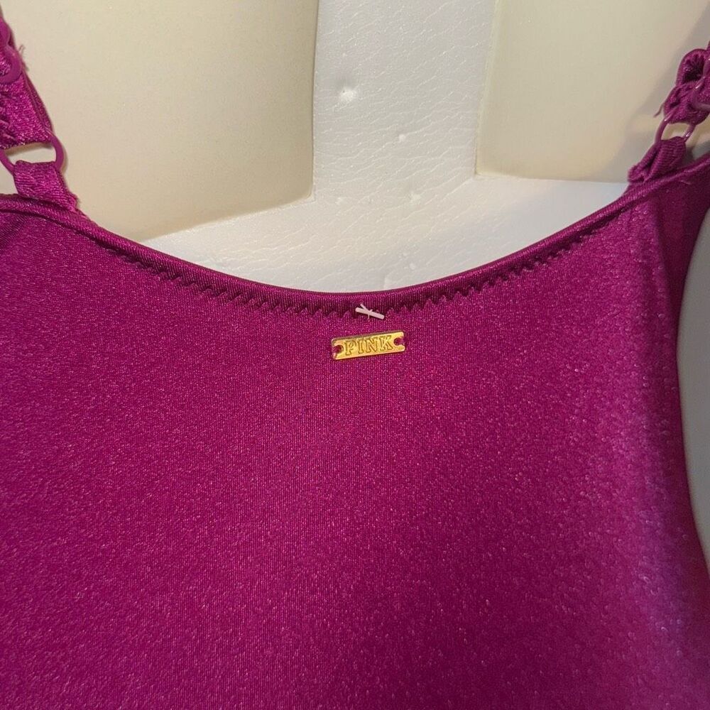 PINK Victoria's Secret One Piece Ruffle Swimsuit Deep V Violet Purple Medium‎ - Picture 7 of 15